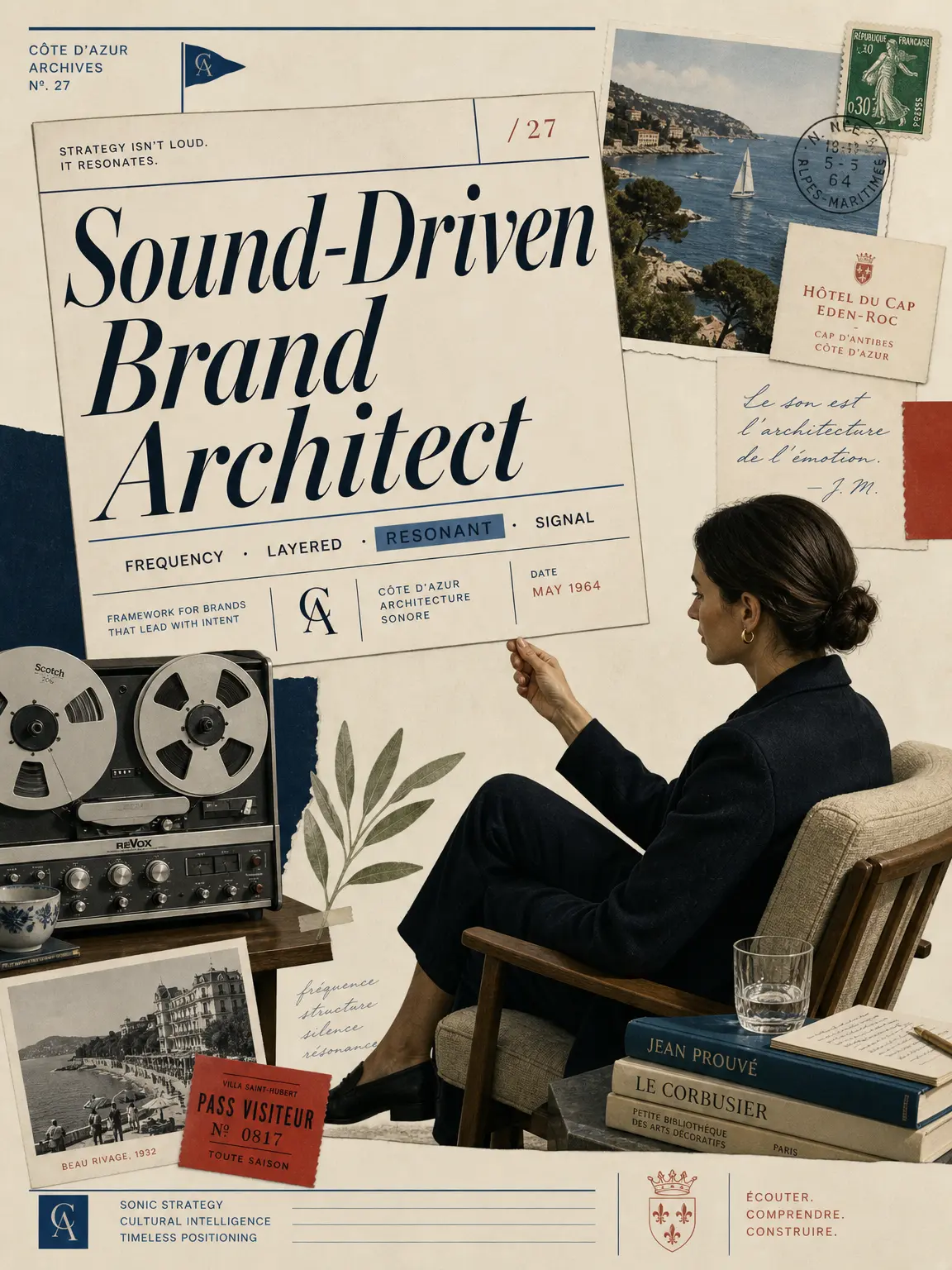 Sound-Driven Brand Builder — editorial collage where the sonic identity leads the visual one.