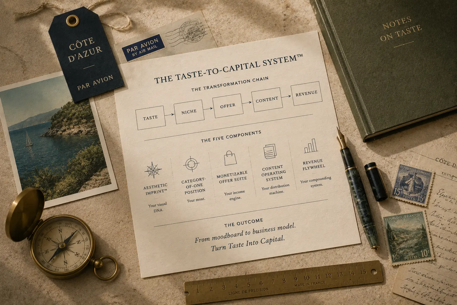 The Taste-to-Capital System — transformation chain and five components
