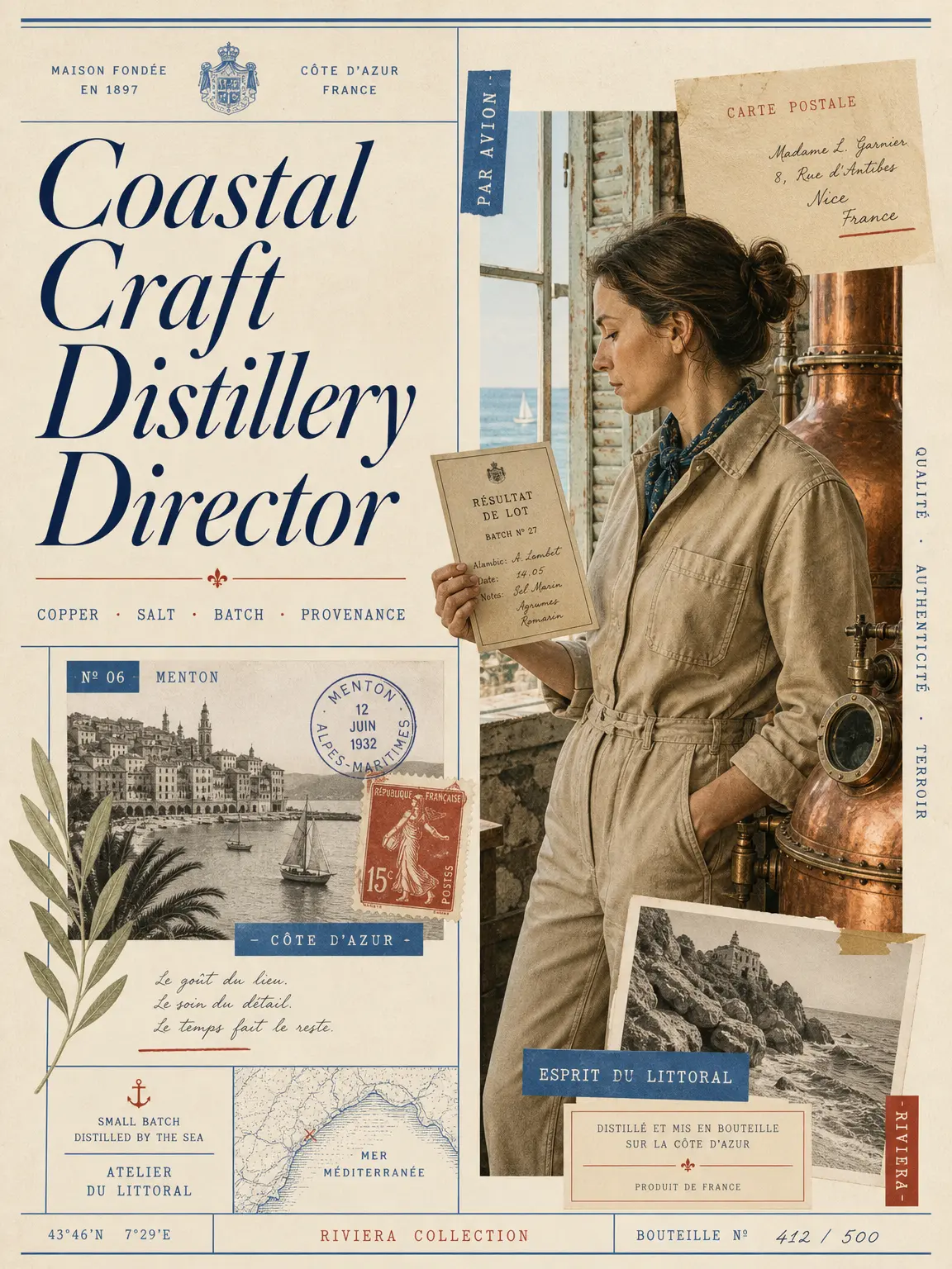 Coastal Craft Maker — editorial collage of weathered materials and shoreline-made objects.