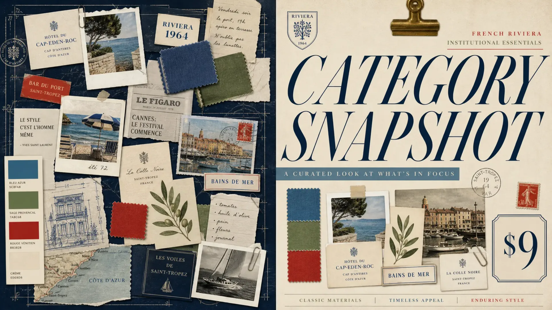 Category Snapshot — Riviera institutional essentials editorial diptych