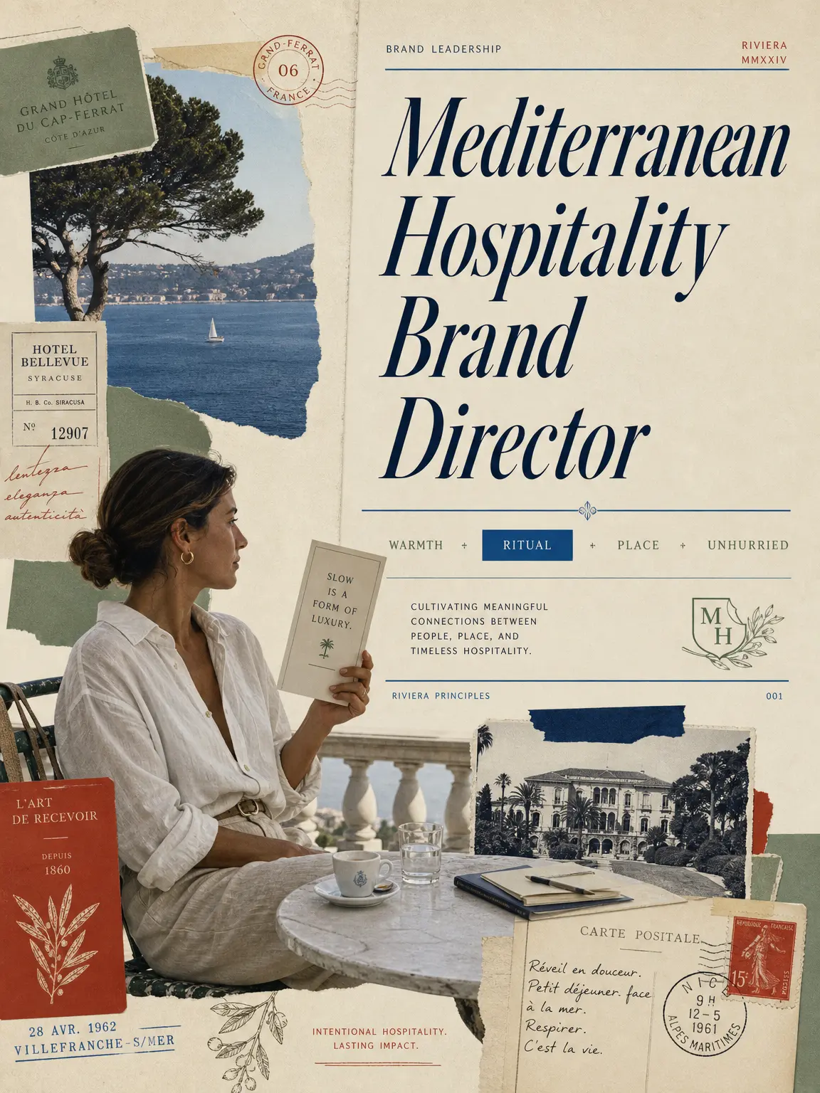 Mediterranean Hospitality Brand Director — Riviera collage of warmth, ritual, place, unhurried.